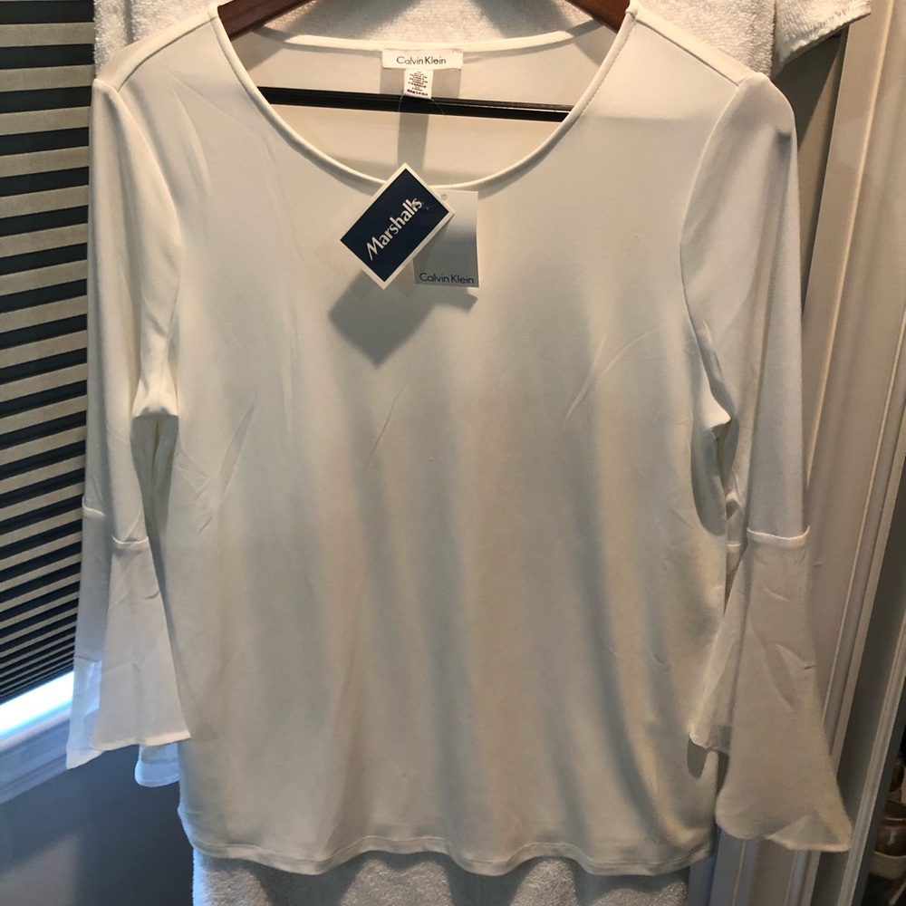 Calvin Klein White Top Flared Sleeve SizeM NWT